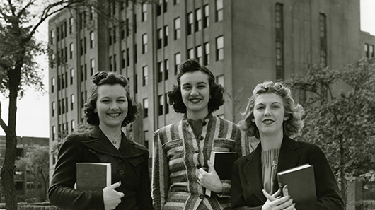 Mundelein College Students in front of the Skyscraper, 1939